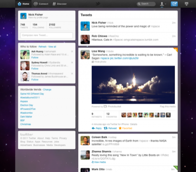 The new Twitter interface, courtesy of fly.twitter.com.