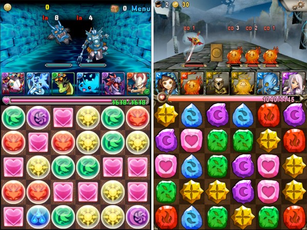 Left: Puzzle & Dragons. Right: Tower of Saviors. Image sources: AppAdvice, USGamer.